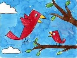 Bird On Tree Drawing For Kids How To Draw A Mother And Baby Bird Art Projects For Kids Kindergarten Art Art Projects Kids Art Projects