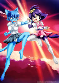 bbmbbf, dot warner, nicole watterson, animaniacs, animaniacs (2020), the  amazing world of gumball, highres, animal ears, anime dot, barefoot, black  hair, blue eyes, blue hair, blue skin, collared shirt, colored skin, fight,