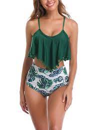 Women Ladies Two Piece Swimwear Swimsuit Beachwear Ruffle Tankini Sets Swimming Costumes Bathing Suit Push Up Bikini Swimsuits Swimsuits Swimsuits High Waisted