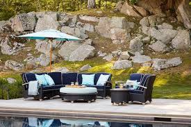 This is a great, comfy loveseat. Navy Blue Outdoor Sectional With Turquoise Umbrella Transitional Deck Patio