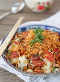 Xoi Mặn Lạp Xưởng Vietnamese Sticky Rice With Chinese Sausage And Dried Shrimp Recipe Chinese Cooking Asian Cuisine Chinese Sausage