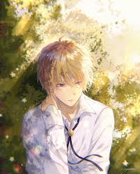 Collection by a novel idea. Anime Male Blonde Sunlight White Flowers Shrubbery Plants Green Eyes Wind Light Effects 1117x1390 Uhd Wallpapers Walldump Free Hd And Uhd Wallpapers