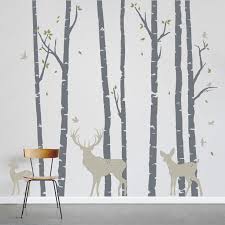 Birch Tree Wall Decal Hobby Lobby Birch Trees Forest With Deer Wall Decal Babykamer Muurschildering Woodland Babykamer Boom Muur Stickers