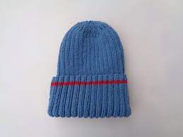 Xl Mens Hat Blue Red Hand Knit 100 Wool Beanie Hat Watch Cap With Brim Natural Fiber Extra Large Wool Hat Knitting Hand Knitting Hats For Men