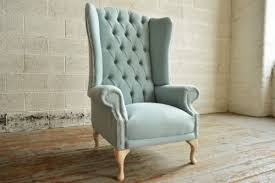 modern queen anne highback chesterfield wing chair in duck egg blue linen fabric wing chair chesterfield sofa design chair