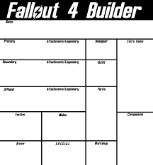 Unique battle vehicles, pve and pvp, trading and more. Made A Fallout 4 Build Planner Would Love To Hear Suggestions On How To Improve It Fo4