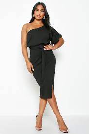 One Shoulder Batwing Midi Dress Boohoo Black Midi Dress Dresses One Shoulder Dress Long