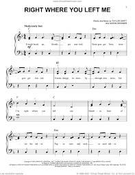 Check spelling or type a new query. Swift Right Where You Left Me Sheet Music For Piano Solo Pdf