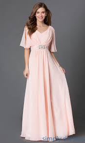Floor Length Empire Waist Dress With Sleeves Cheap Formal Dresses Empire Wedding Dress Bridesmaid Dresses With Sleeves