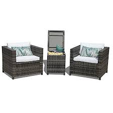 Patiorama Patio Conversation Set Grey Rattan Pe Wicker Patio Furniture Bistro Sets With Two Si Porch Furniture Sets Wicker Patio Furniture Sets Porch Furniture