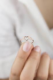 Double Heart Ring 9k 14k 18k Gold Ring Rose Gold Two Hearts Frame Ring Gold Romantic Love Ring Gift For Girlfriend Heart Jewelry Gold Ring Designs Gold Heart Ring Double Heart