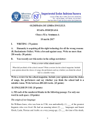 Olimpiada Engleza 2017 Cl A 11a Pdf Languages