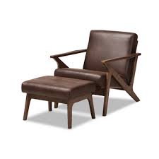 The ofm 161 collection mid century modern tufted fabric lounge chair with ottoman, solid honey beechwood legs, in beige, is a stunning piece that delivers a wingback chair meets mid century modern vibe that is sure to be a conversation starter. Bianca Mid Century Modern Walnut Wood Distressed Faux Leather Lounge Chair And Ottoman Set Dark Brown Baxton Studio Target