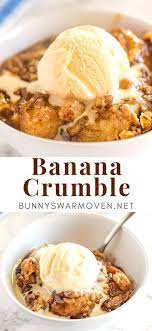 Use up your bananas and transform them into our boozy baked caramelised dessert with the help of rum, maple syrup and pecans. A Delicious Banana Dessert Served With Ice Cream Or Whipped Cream In 2020 Banana Crumble Banana Dessert Banana Dessert Recipes