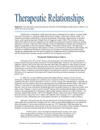 Pdf Therapeutic Relationships