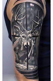 Deer skull tattoos have become very popular in recent times. Deer Hunting Sleeve Tattoo Idea Hunting Tattoos Deer Tattoo Deer Skull Tattoos