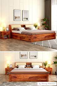 Walken Bed With Storage King Size Honey Finish In 2021 Bed Design Modern Double Bed Designs Bed
