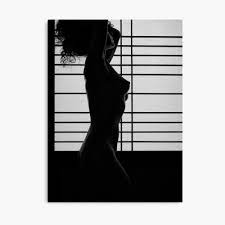 Silhouette of a beautiful naked woman standing by shoji window Black and  white art nude art photo print
