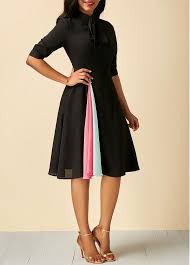Patchwork Tie Neck Half Sleeve Black Dress Rosewe Com Usd 32 32 Mod Cloth Dresses Shop Casual Dresses Fashion