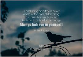 It would be a different story if a bird touched the ground while sitting on the wire. A Bird Sitting On A Tree Is Never Afraid Of The Branch Breaking Because Her Trust Is Not Picture Quotes Believe Believe In You
