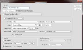 In the render video dialogue box, you will choose a name for your video, point to the location where you want it saved, and select the format and size for the video. Photoshop Cc Video Render Has No Sound Video Production Stack Exchange