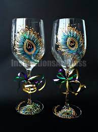 Peacock Glasses Wine Glass Art Hand By Inspirationsartglass Peacock Wine Glasses Hand Painted Wine Glasses Diy Wine Glasses
