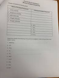 Naming ionic and covalent our goal is that these covalent compounds worksheet answer key images gallery can be a hint for you, bring you more samples. Solved Nomenclature Worksheet 6 Please Complete The Foll Chegg Com