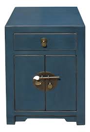 Oriental Distressed Dark Teal Blue Lacquer Side End Table Nightstand On Chairish Com Table Dark Teal Teal Blue