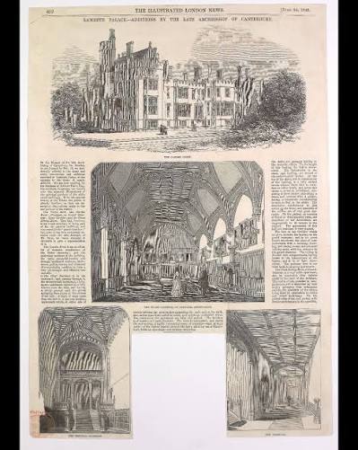 This print, depicting Lambeth Palace, is taken from the Illustrated London News, 24 June 1848. It discusses additions made by the late Archbishop of Canterbury, including views of the garden front, Guard