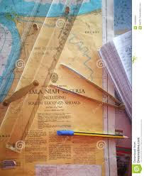 Navigation Chart With Navigation Equipment Stock Photo