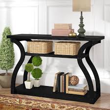 Black Console Table 2 Shelves Storage Wooden Veneer Hallway Entryway Furniture Blackconsoletable Console Table Wood Console Table Coffee Table With Storage