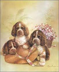 Perfect for any dollhouse animal display, mini dog Dog Springer Spaniel Pups Mini Art Prints Size 4x5 By Ruane Manning 50958
