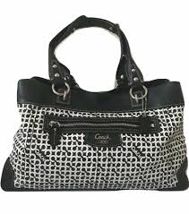 Black And White Coach Purse Coach Penelope Black White Op Art Shoppers Handbag Satchel Bag Purse Coach Satchel Purses Leather Shoulder Purse Leather Wristlet Wallet