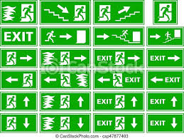 Australian standard emergency escape lighting and exit signs for. Vector Symbol Set Emergency Exit Sign Fire Alarm Plate Person Escaping Flames Through Door A Collection Of Different Canstock