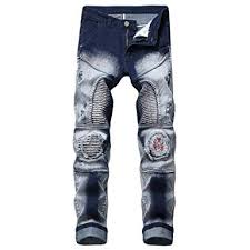 Cinhent Mens Stylish Street Dance Jeans Making Old Printed