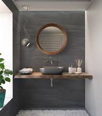 With a variety of colors and styles, you are sure to complement your bathroom decor. A Chic Grey Bathroom With Accents Of Warm Wood Dear Designer