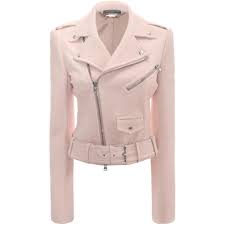 Alexandermcqueen Cropped Pink Lambskin Leather Bikerjacket With Zipclosure And Waistbelt Pink Leather Jacket Cropped Leather Jacket Pink Biker Jacket