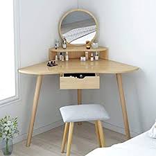 Corner Curved Dressing Table Makeup Desk With Round Mirror For Bedroom Dressing Tab In 2020 Bedroom Dressing Table Girls Dressing Table Dressing Table For Small Space