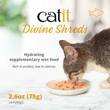 Dry foods for cats should always be supplemented with the canned cat food. Catit Divine Shreds Fish Catit