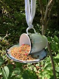 Tea Cup Bird Feeder With A Modern Floral Design Etsy In 2020 Diy Bird Feeder Tea Cup Bird Feeder Bird Feeders