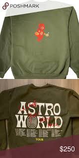 Travis Scott Astroworld Skipping Bear Crew Travis Scott Astroworld Concert Merch Color Olive Size Me Travis Scott Astroworld Travis Scott Sweaters Crewneck