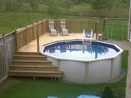 Without having to call the pool having a pool with a deck and bridge is every children's dream. Above Ground Pool Deck Ideas On A Budget The Most Common Built Deck Is A Wooden Deck And Its No Surprise Its Pool Gartenbau Oberirdische Pools Pool Terrasse