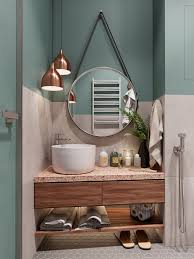 Interior budget very small bathroom ideas. Badezimmer Rosa Granit Salbeigrun Wandfarbe Kupfer Pendelleuchten Scandinavian Style Interior Small Bathroom Remodel Bathroom Scandinavian Style