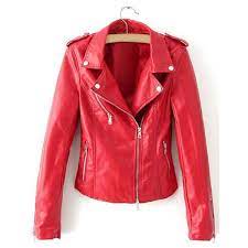 Modern Style Red Turn Down Collar Long Sleeve Pu Leather Jacket For Women Leather Jackets Women Red Jacket Leather Leather Jacket Men
