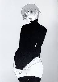 po-ju, original, highres, scan, 1boy, androgynous, blush, bulge, greyscale,  male focus, monochrome, no pants, open mouth, shirt tug, short hair, solo,  thighhighs, turtleneck, wide hips - Image View - | Gelbooru -