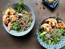 Soba Noodle Salad With Miso And Grilled Prawns Soba Noodles Salad Soba Noodles Grilled Prawns