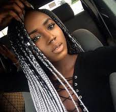 Rihanna Hairstyle Timeline Riri S Long Short Hairstyles In 2020 Grey Box Braids Colored Braids Colored Box Braids