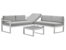 Recevez confortablement vos proches dans votre espace extérieur grâce au canapé d'angle de jardin en aluminium noir thetis. Salon Jardin Palaos En Aluminium Table Basse Et Canape D Angle 6 Places Gris
