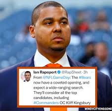 According to Ian Rapoport, #bears GM Ryan Poles is expected to stay as GM &  will look into the following top HC candidates: • Bears OC Thomas Brown •  Lions OC Ben