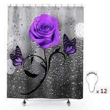 Maybe you would like to learn more about one of these? Homewelle Purple Rose Shower Curtain 12 Pack Metal Shower Hooks Floral Butterflies Raindrop Grey And White Waterproof 72wx72l Inch Rainy Beautiful Elegant Plant Polyester Fabric Bathroom Bathtub Buy Online In Honduras At